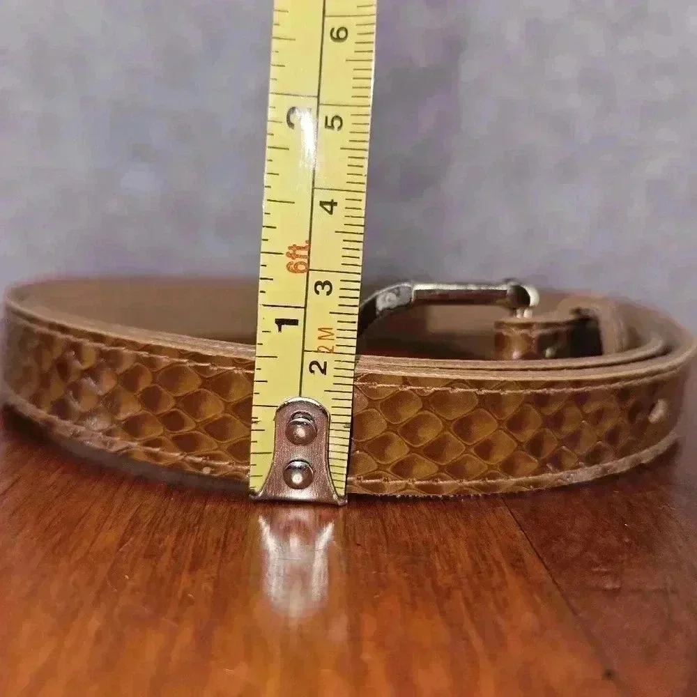 Womens Genuine Snake Skin Belt Cognac Brown W/ Gold buckle 38